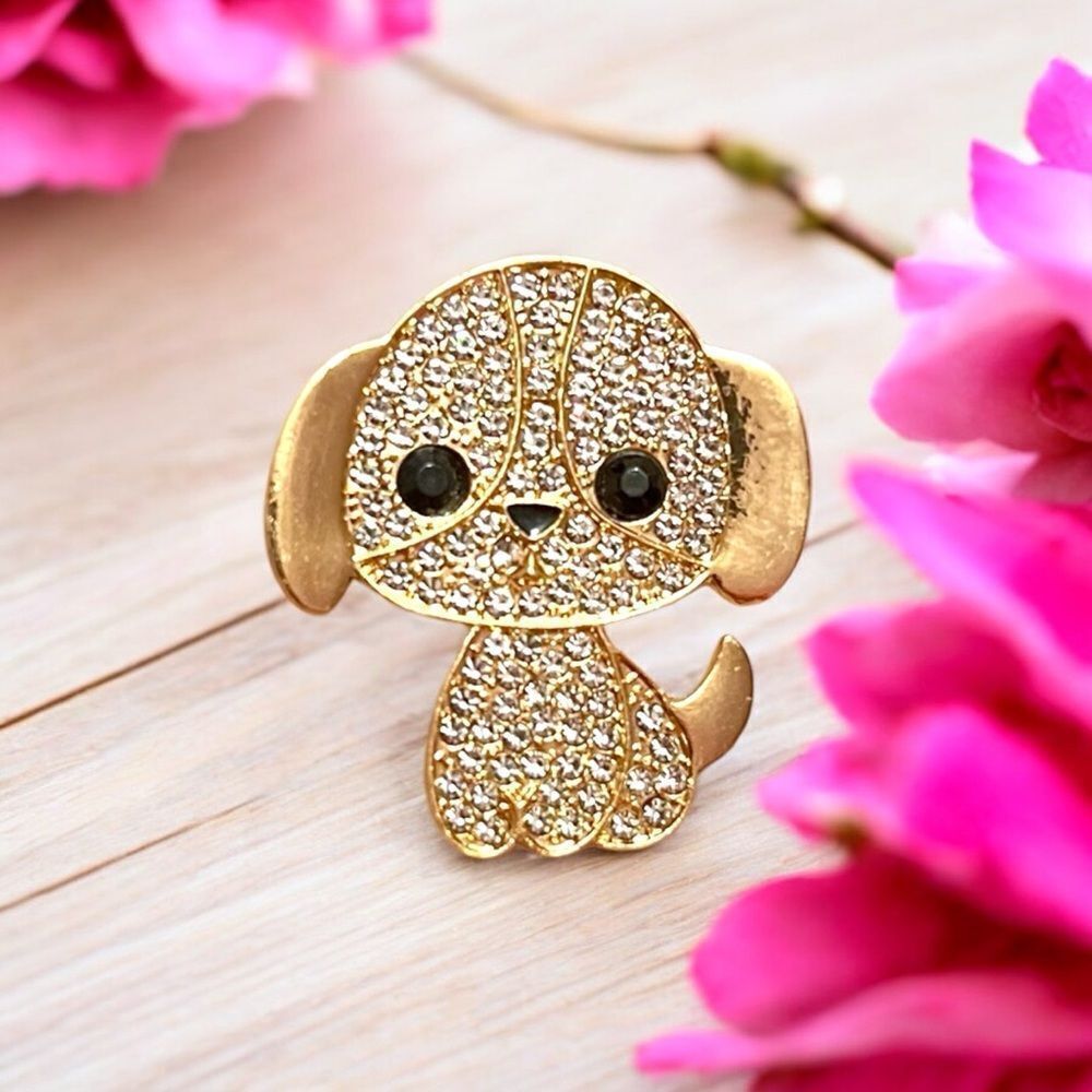 Gold Tone Rhinestone Dog Brooch